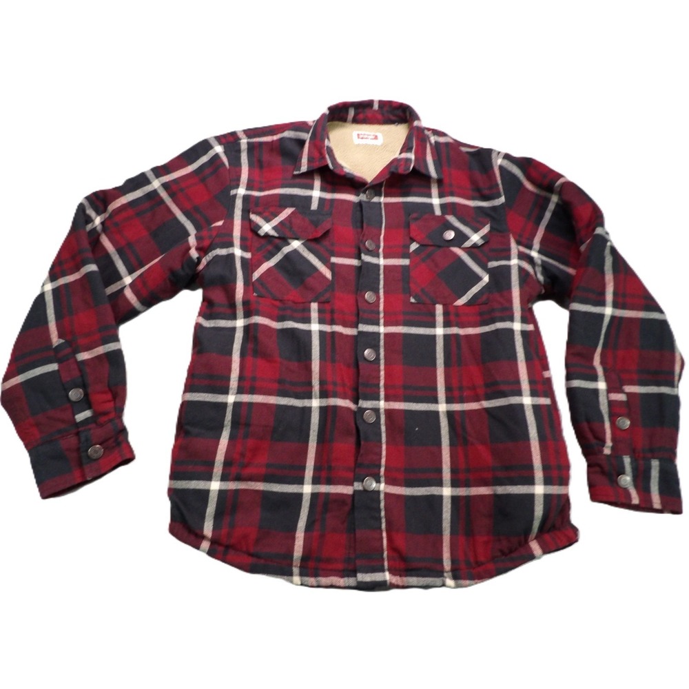 Wrangler Sherpa Lined Flannel Jacket Men S Red Black Plaid Shacket Western Heavy